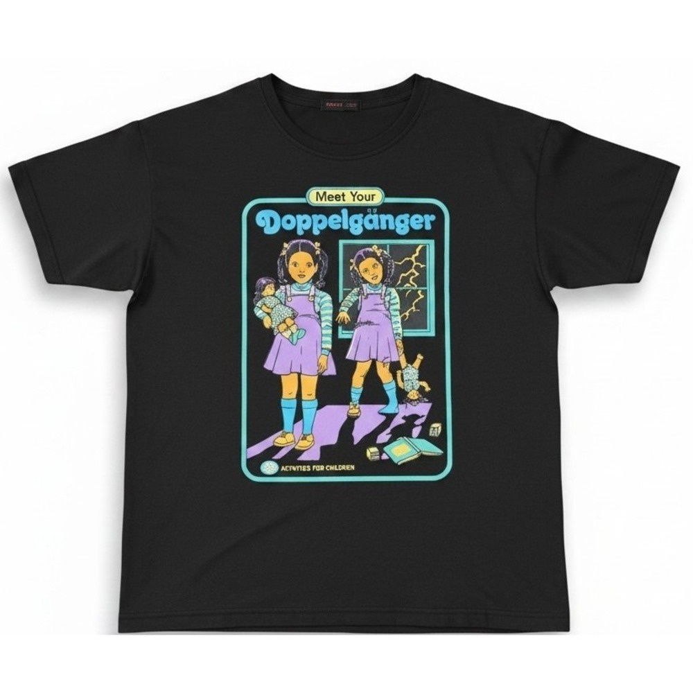 ROMWE Mens XS Black Meet Your Doppelganger Graphic‎ T Shirt Short Sleeve Tee